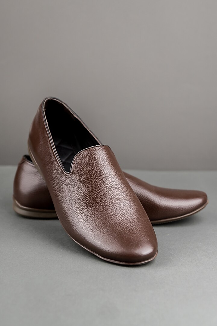 Chocolate Brown Leather Shoes by TASVA at Pernia's Pop Up Shop