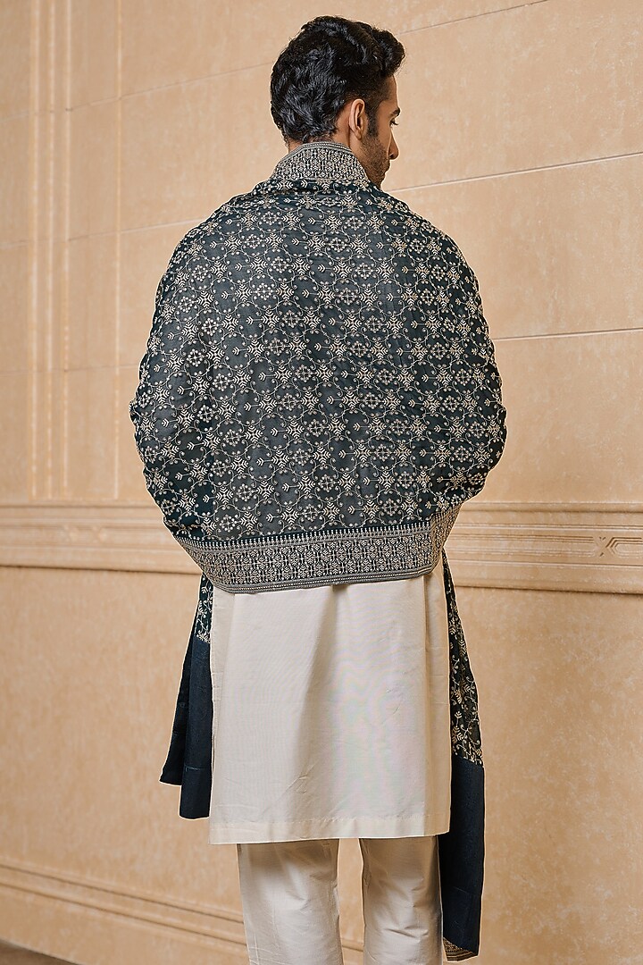 Dark Green Georgette Embroidered Stole by TASVA at Pernia's Pop Up Shop