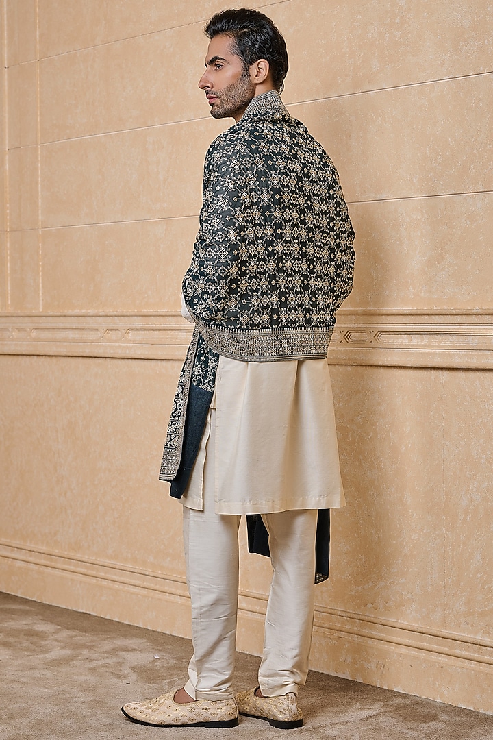 Dark Green Georgette Embroidered Stole by TASVA at Pernia's Pop Up Shop