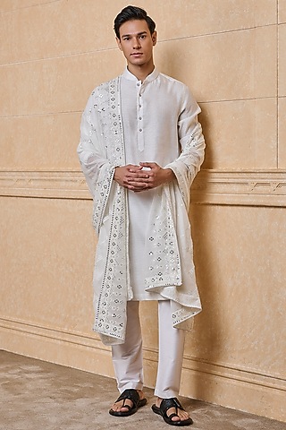 White Georgette Embroidered Stole by TASVA