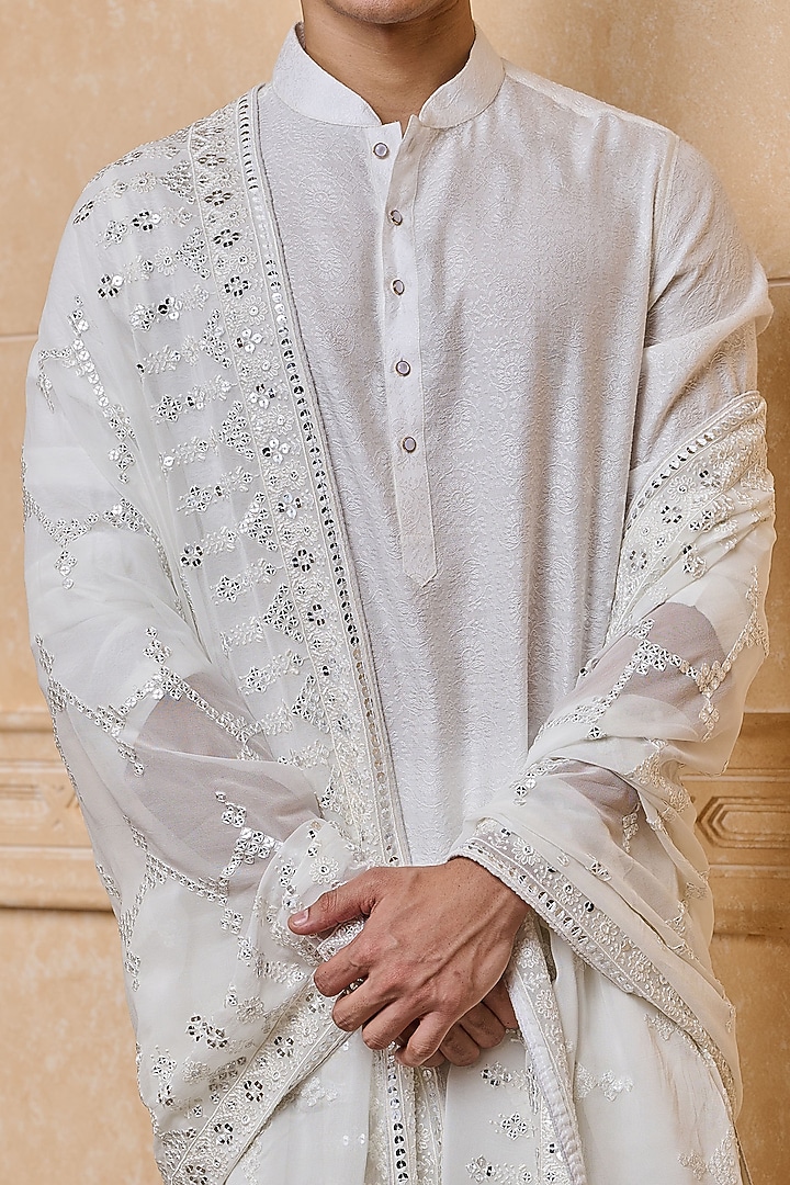 White Georgette Embroidered Stole by TASVA at Pernia's Pop Up Shop
