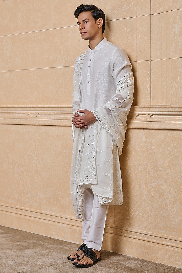 White Georgette Embroidered Stole by TASVA at Pernia's Pop Up Shop