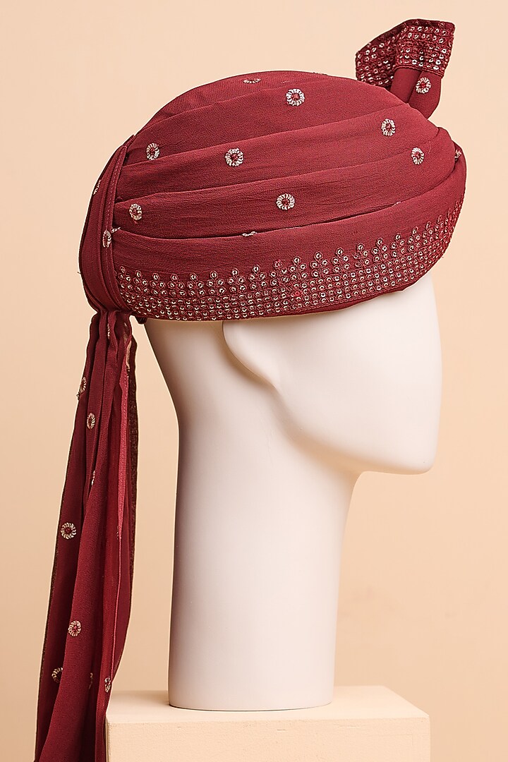 Maroon Georgette Embroidered Safa by TASVA at Pernia's Pop Up Shop