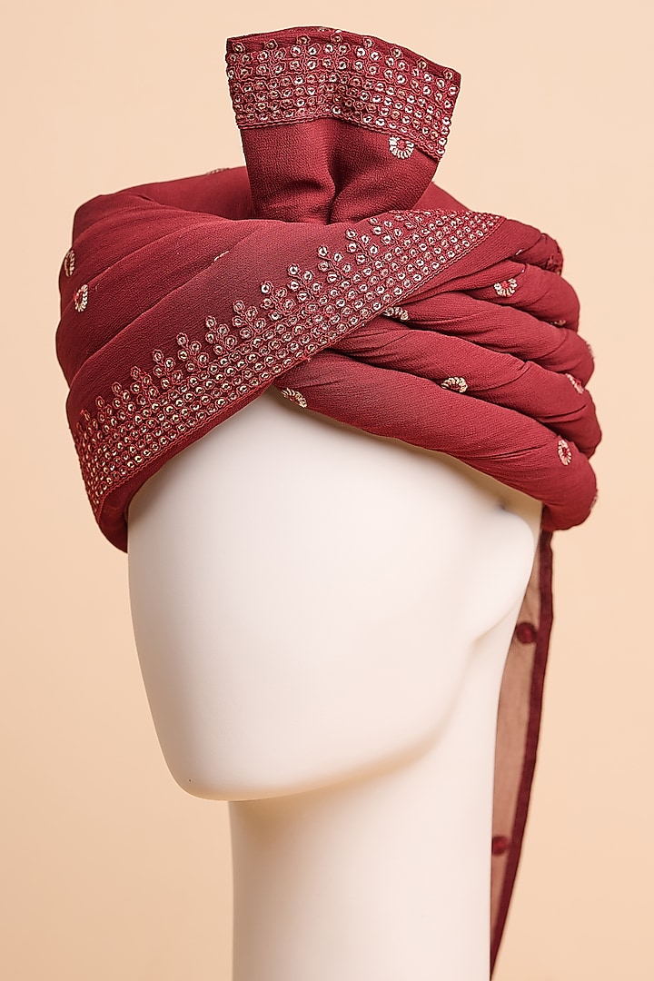 Maroon Georgette Embroidered Safa by TASVA at Pernia's Pop Up Shop