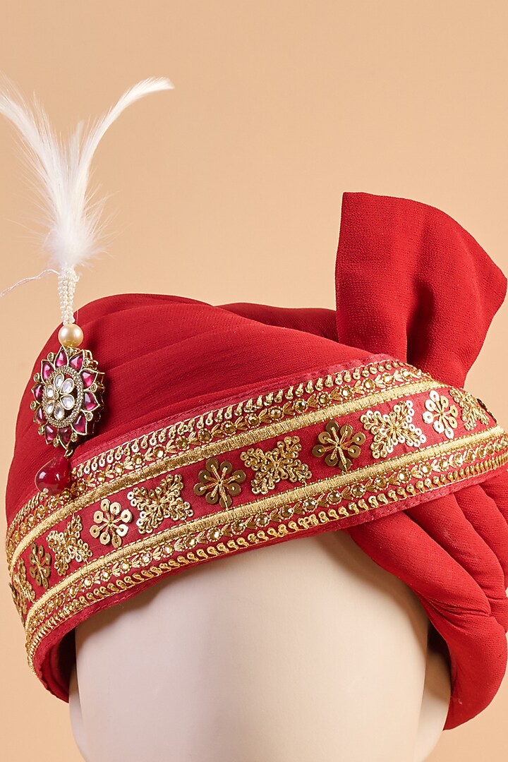 Maroon Cotton Zari Embroidered Safa by TASVA at Pernia's Pop Up Shop