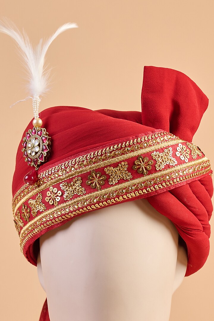 Maroon Cotton Zari Embroidered Safa by TASVA at Pernia's Pop Up Shop