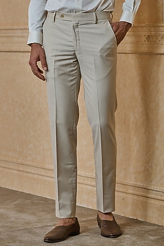 Beige Polyester Viscose Blend Trousers by TASVA
