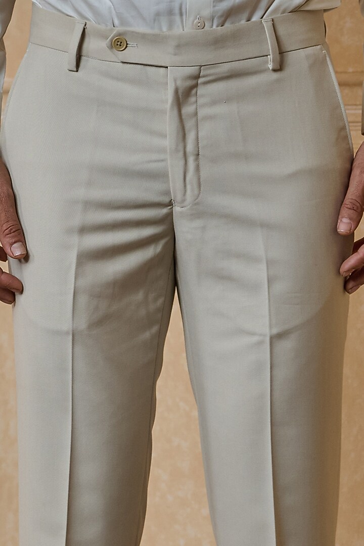 Beige Polyester Viscose Blend Trousers by TASVA at Pernia's Pop Up Shop