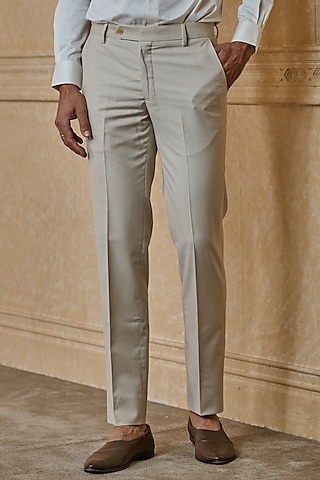 Beige Polyester Viscose Blend Trousers by TASVA