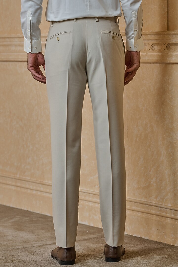 Beige Polyester Viscose Blend Trousers by TASVA at Pernia's Pop Up Shop