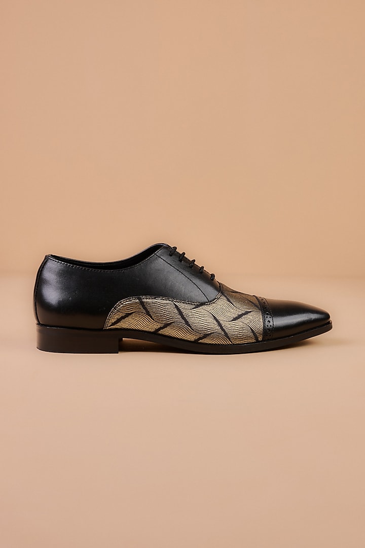 Black Leather Brogue Shoes by TASVA