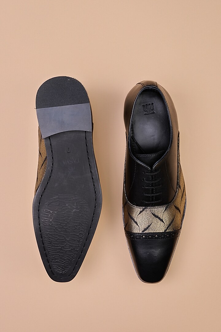 Black Leather Brogue Shoes by TASVA at Pernia's Pop Up Shop