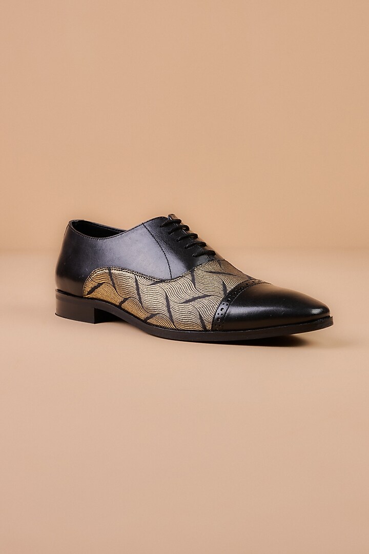 Black Leather Brogue Shoes by TASVA at Pernia's Pop Up Shop