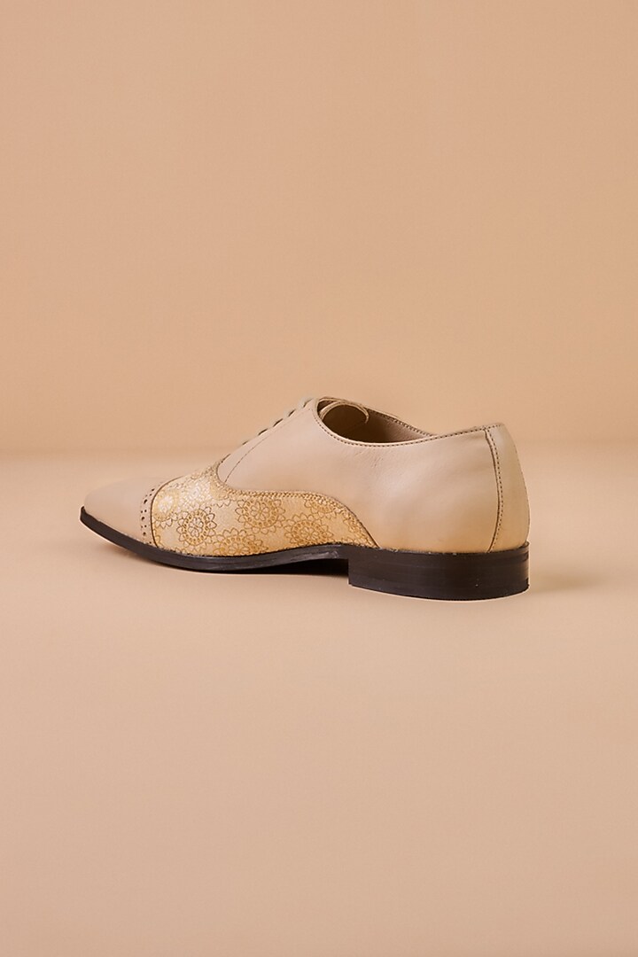 Beige Leather Brogue Shoes by TASVA at Pernia's Pop Up Shop