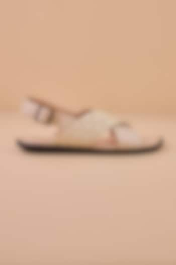 Beige Leather Slingback Sandals by TASVA at Pernia's Pop Up Shop