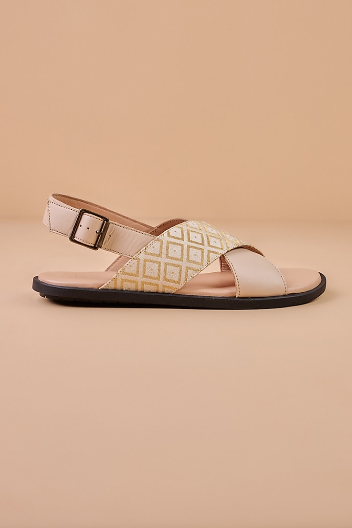 Beige Leather Slingback Sandals by TASVA at Pernia's Pop Up Shop