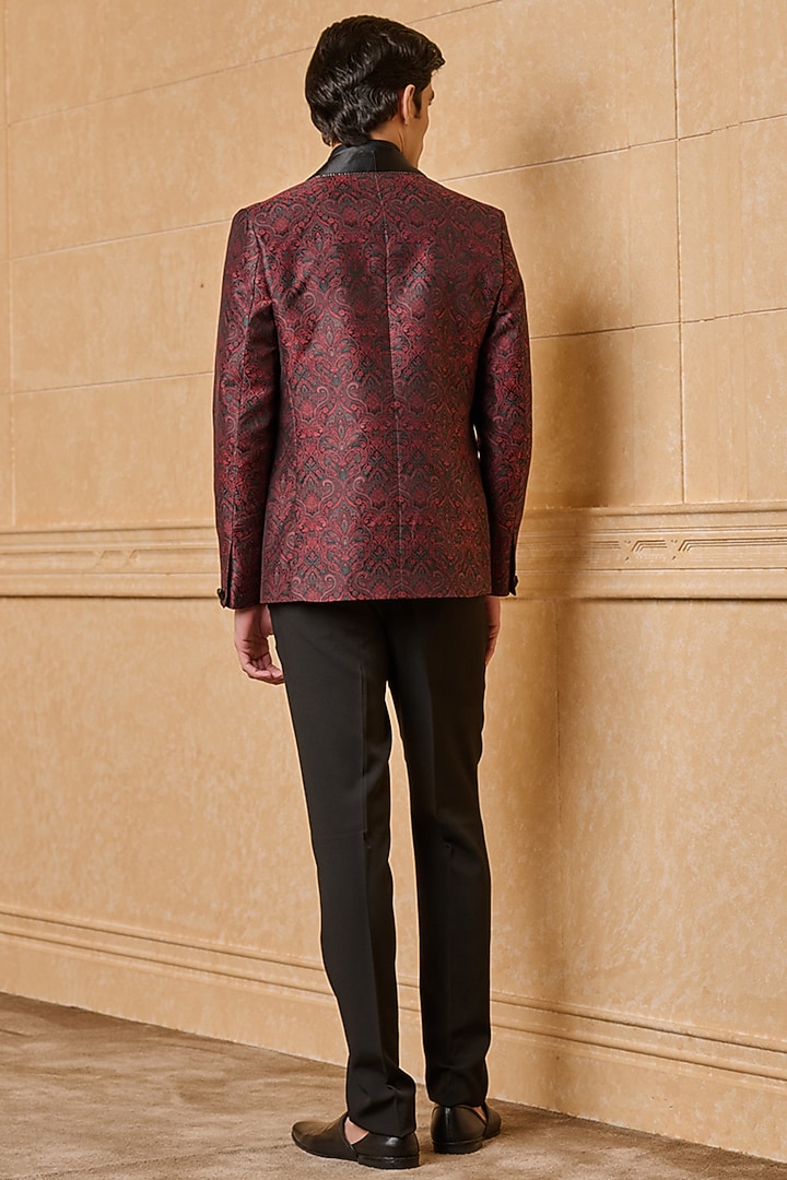 Wine Cotton Blend Blazer Set by TASVA at Pernia's Pop Up Shop