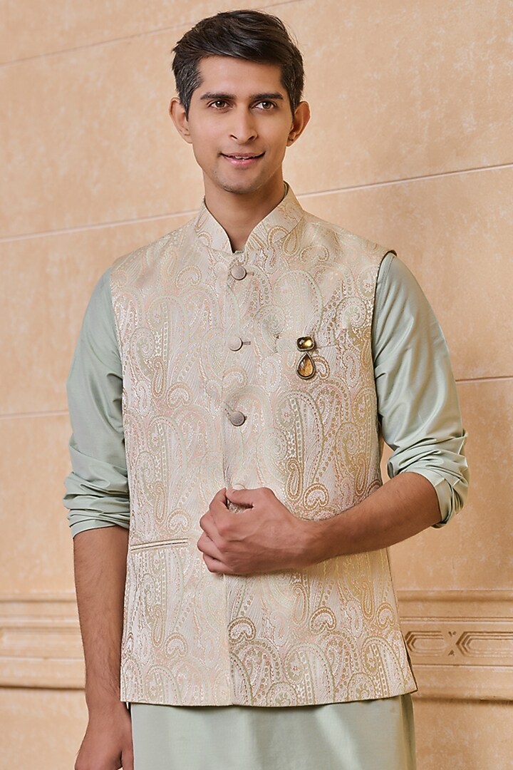 Multi-Colored Polyester & Viscose Bundi Jacket Set by TASVA at Pernia's Pop Up Shop