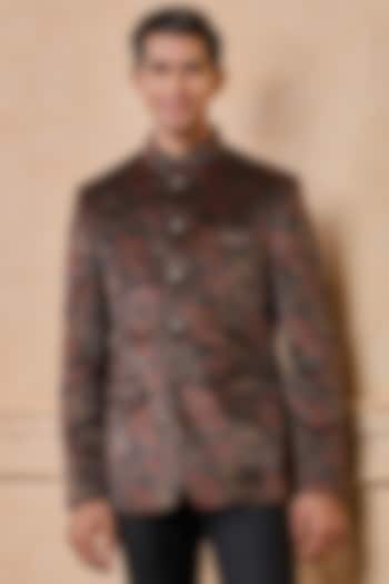 Brown Polyester Bandhgala Jacket by TASVA