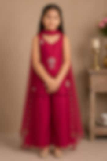 Rani Pink Silk Cotton Hand Embroidered Co-Ord Set For Girls by Tatwa Kids at Pernia's Pop Up Shop