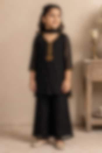 Black Silk Cotton Hand Embroidered Co-Ord Set For Girls by Tatwa Kids at Pernia's Pop Up Shop