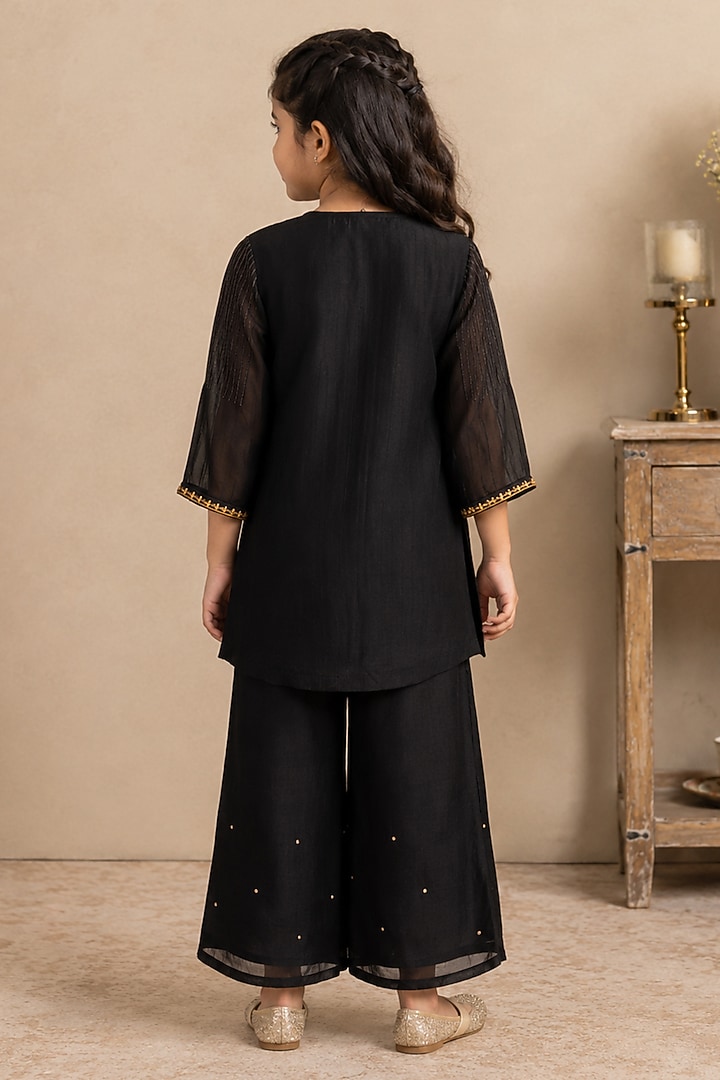 Black Silk Cotton Hand Embroidered Co-Ord Set For Girls by Tatwa Kids at Pernia's Pop Up Shop