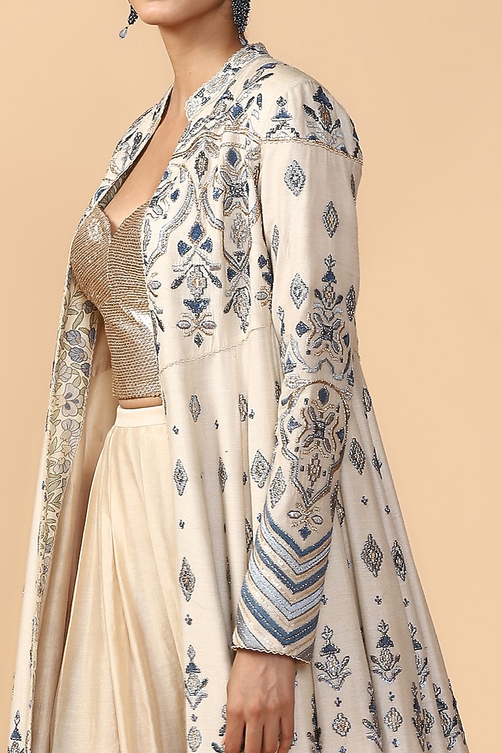 Ivory Embroidered Jacket With Pants & Bustier by Tarun Tahiliani at Pernia's Pop Up Shop