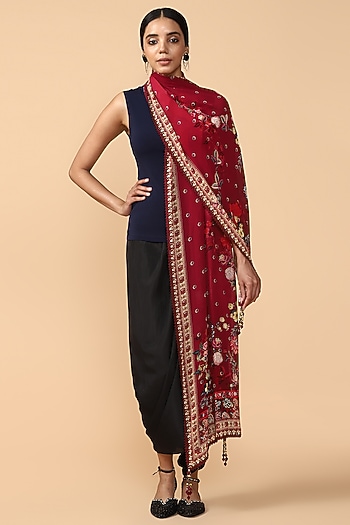 Pink Printed Georgette Stole by Tarun Tahiliani