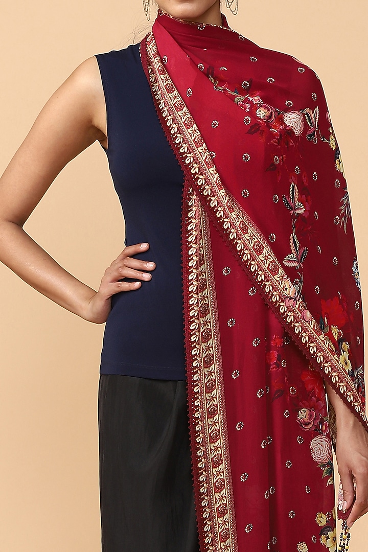 Pink Printed Georgette Stole by Tarun Tahiliani at Pernia's Pop Up Shop