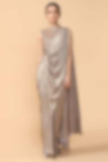 Grey Sequins Pre-Draped Concept Saree by Tarun Tahiliani