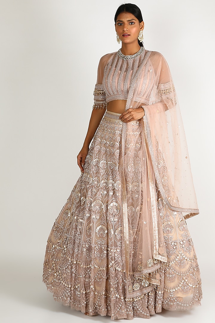 Blush Pink Embroidered Bridal Lehenga Set by Tarun Tahiliani at Pernia's Pop Up Shop