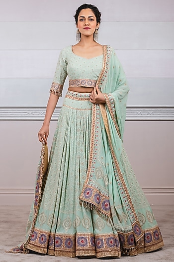 Jade Green Chikankari Lehenga Set by Tarun Tahiliani