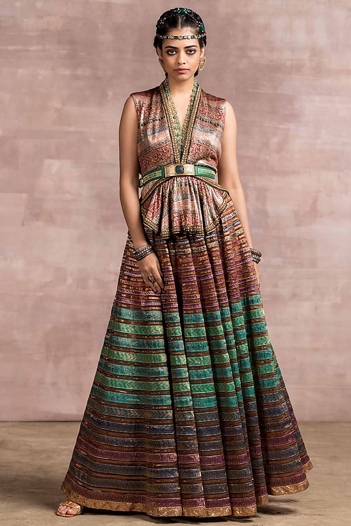 Multi-Colored Net Lehenga Set by Tarun Tahiliani