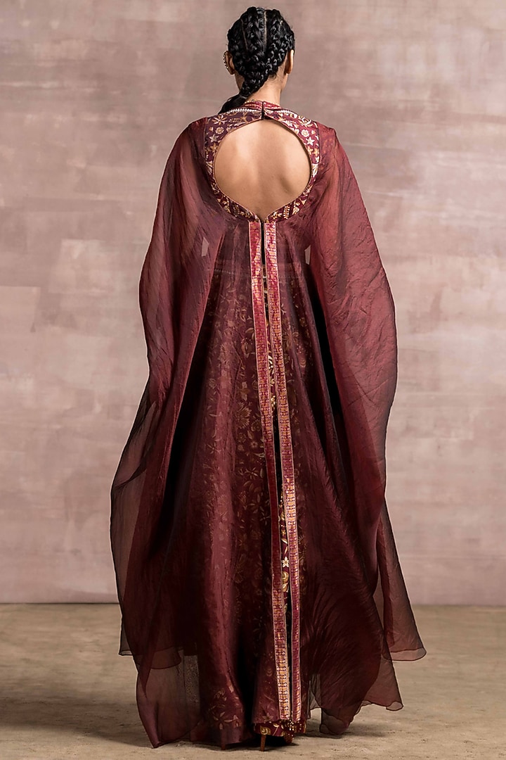 Wine Printed Pant Set WIth Organza Cape by Tarun Tahiliani at Pernia's Pop Up Shop