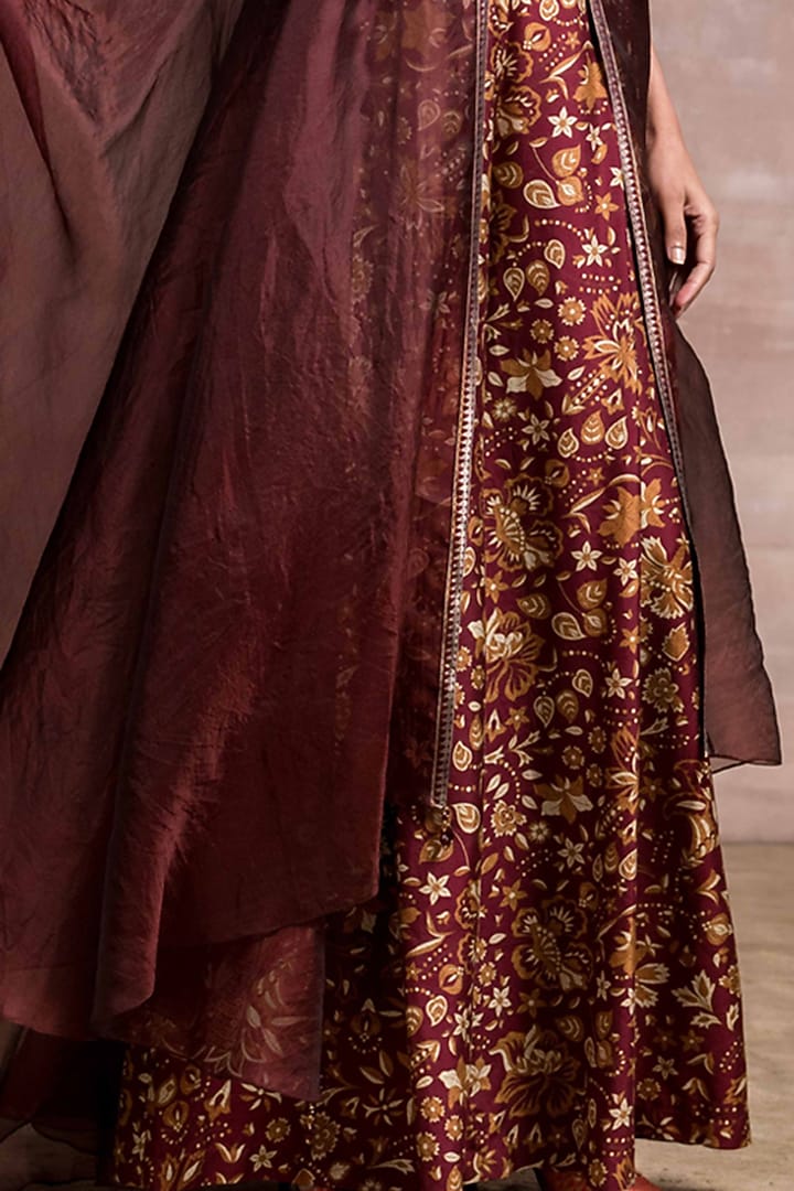 Wine Printed Pant Set WIth Organza Cape by Tarun Tahiliani at Pernia's Pop Up Shop