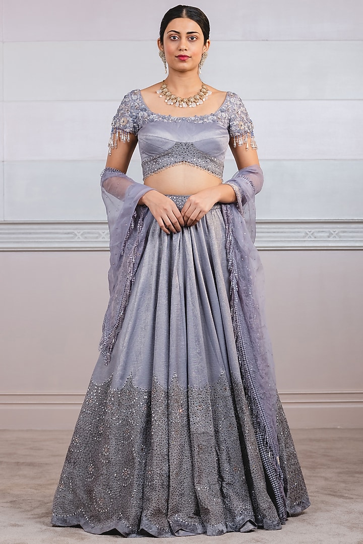 Vintage Blue Kalidar Bridal Lehenga Set With Crystals by Tarun Tahiliani at Pernia's Pop Up Shop