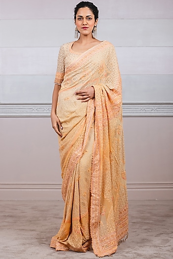 Sunset Ombre Chikankari Saree Set by Tarun Tahiliani
