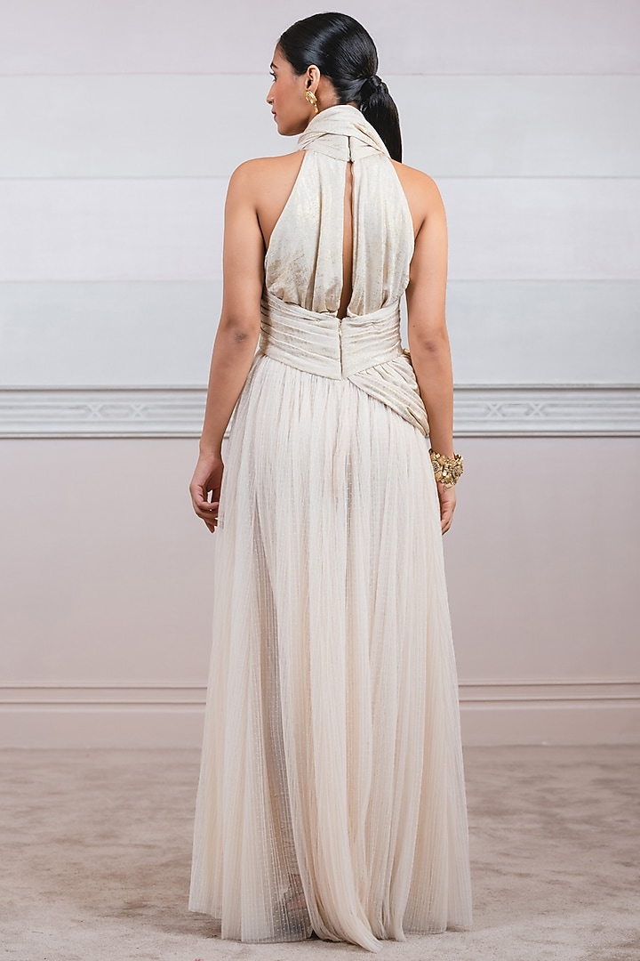 Ivory Flared Party Wear Dress by Tarun Tahiliani at Pernia's Pop Up Shop