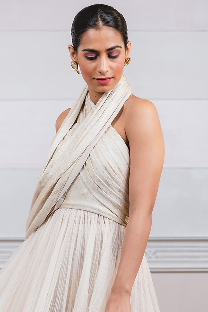 Ivory Flared Party Wear Dress by Tarun Tahiliani at Pernia's Pop Up Shop