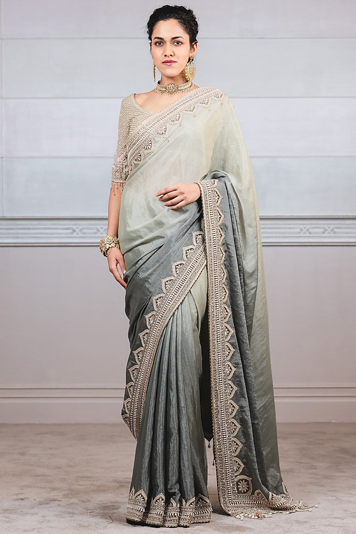 Mint Ombre Hand Embroidered Saree Set by Tarun Tahiliani