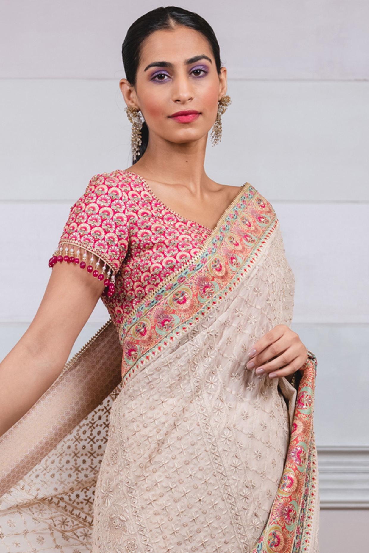 Pure Georgette Chikankari Saree Dark Pink – Vihaa Couture