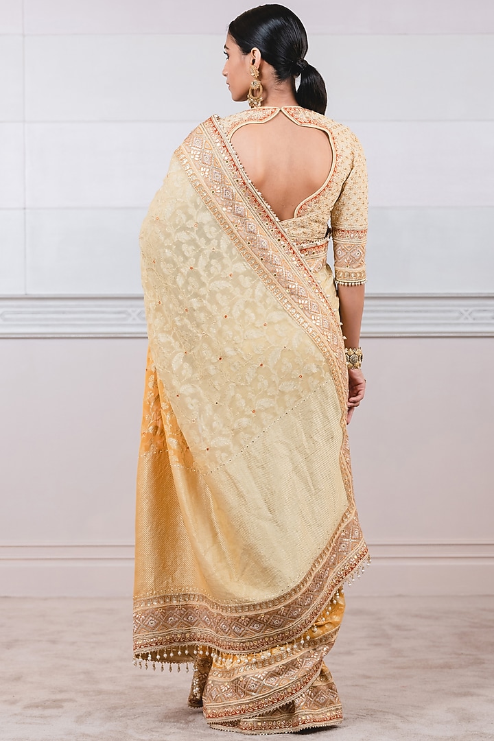 Mustard Embroidered Bridal Saree Set by Tarun Tahiliani at Pernia's Pop Up Shop