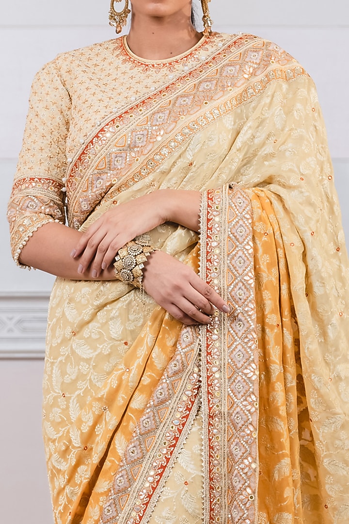 Mustard Embroidered Bridal Saree Set by Tarun Tahiliani at Pernia's Pop Up Shop