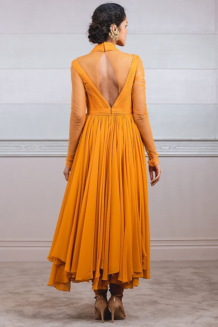 Mango Orange Poly Georgette Party Wear Dress by Tarun Tahiliani at Pernia's Pop Up Shop
