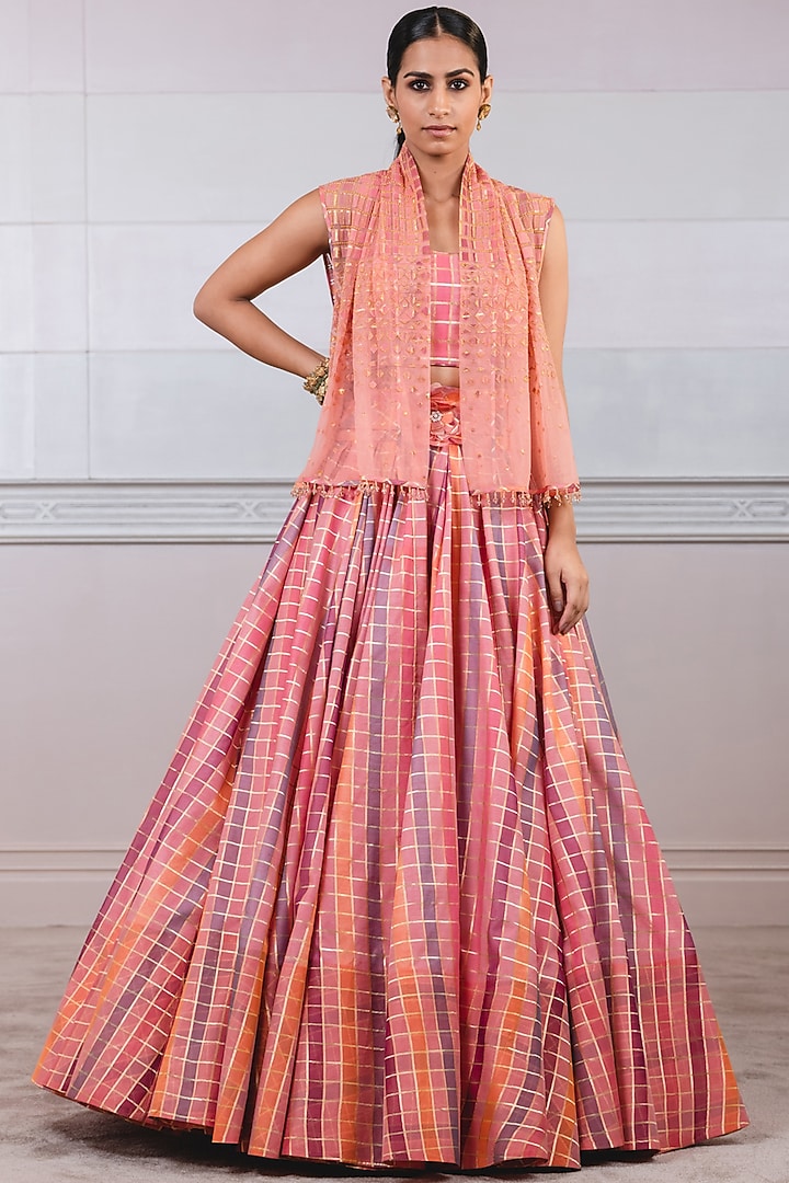 Geranium Pink Embroidered Gilet Jacket by Tarun Tahiliani at Pernia's Pop Up Shop