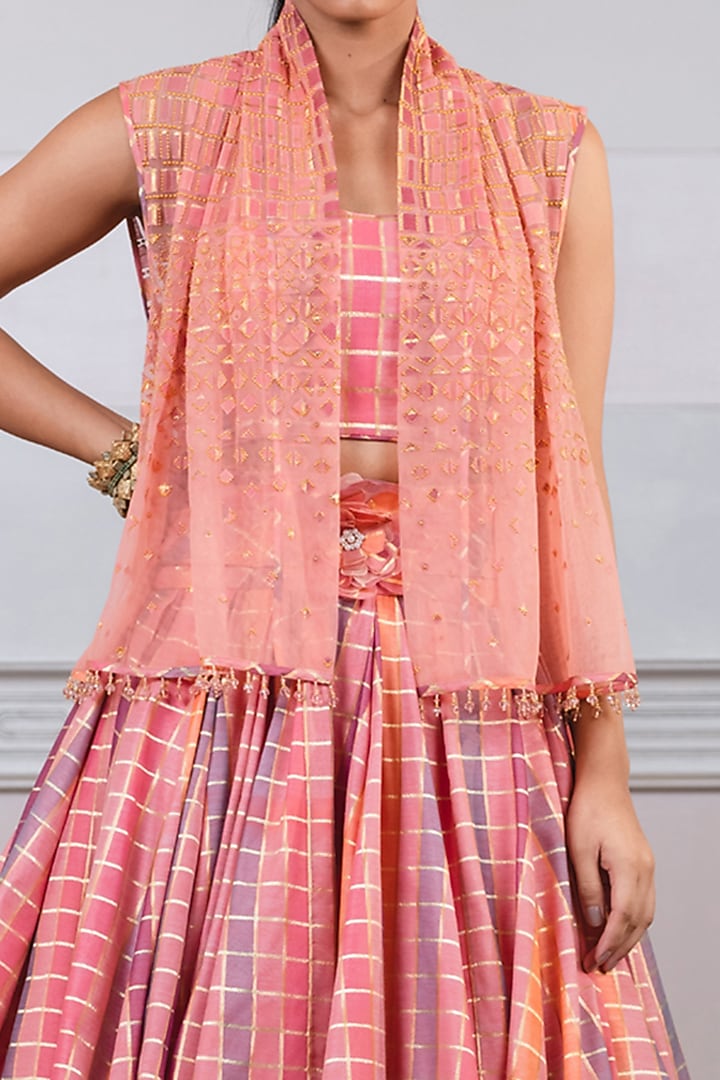 Geranium Pink Embroidered Gilet Jacket by Tarun Tahiliani at Pernia's Pop Up Shop