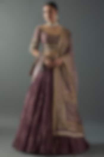 Purple Chanderi Zari Embroidered Bridal Lehenga Set by Tarun Tahiliani at Pernia's Pop Up Shop