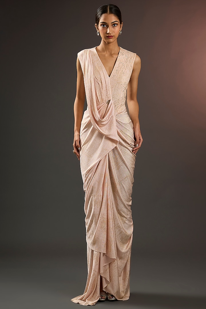 English Rose Pink Polyester Sequins Embroidered Cape Party Wear Dress by Tarun Tahiliani at Pernia's Pop Up Shop