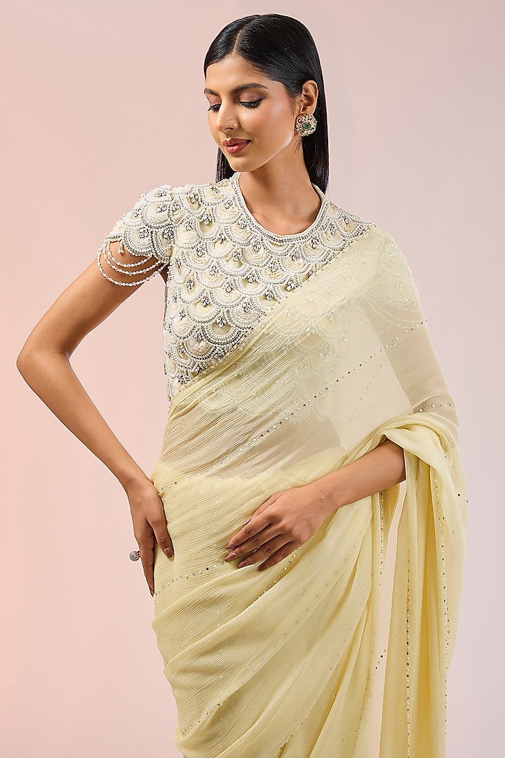 Pista Green Georgette Bridal Saree Set by Tarun Tahiliani at Pernia's Pop Up Shop