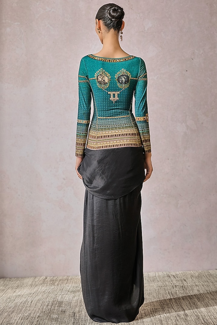 Teal Foil Jersey Metallic Printed T-Shirt by Tarun Tahiliani at Pernia's Pop Up Shop